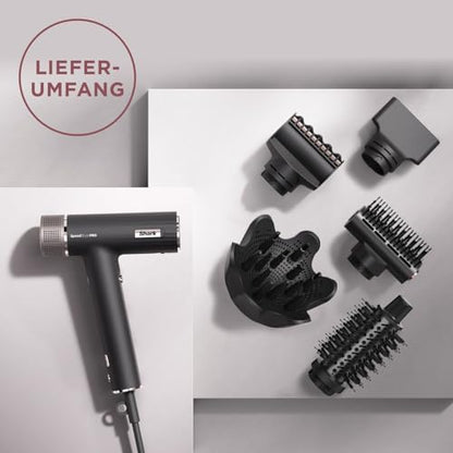 Shark SpeedStyle Pro Haartrockner mit Kopfhautschutz 5 Aufsätze faltbarer Griff ohne Hitzeschäden Schwarz HD752EU