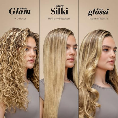 Shark Glam Multistyler & Haartrockner mit Keramik Gloss Lock Technologie 5 Aufsätze für glatte Haare Wellen Locken HD6051SEU