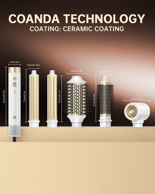 webeauty 6 in 1 Airstyler Dual Voltage 110000 U min Ionen Föhn Warmluftbürste Air Lockenstab Weiß 100 240V