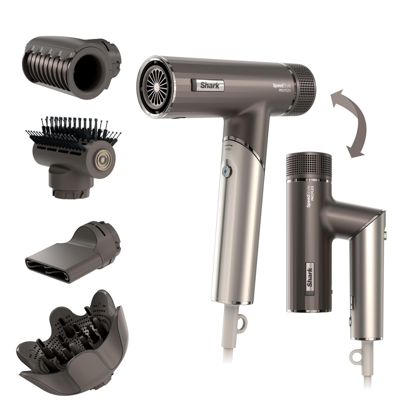 Shark SpeedStyle Pro Flex Haartrockner faltbar mit Kopfhautschutz 4 Aufsätze leicht ohne Hitzeschäden HD542EU