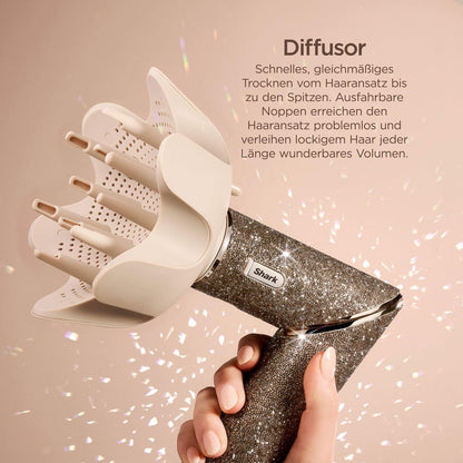 Shark FlexStyle Sparkle Limited Edition 5 in 1 Haarstyler & Haartrockner Gold Diamond Lockenaufsatz Diffusor HD446JSEU