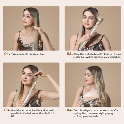 UKLISS 8 in 1 Airstyler & Haartrockner Auto Wrap Lockenstab Ionen Föhn Rundbürste Multistyler Weiß Gold
