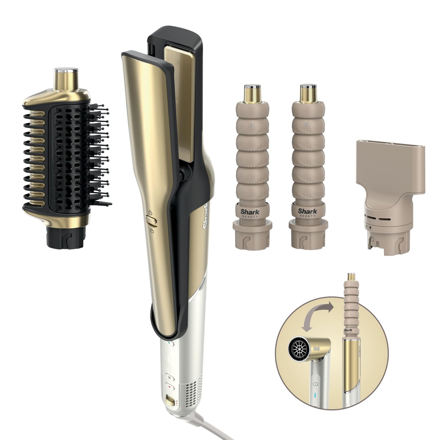 Shark Glam Multistyler & Haartrockner mit Keramik Gloss Lock Technologie 4 Aufsätze für glatte Haare Wellen Locken HD6041SEU