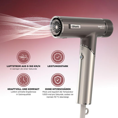 Shark SpeedStyle Pro Flex Haartrockner faltbar mit Kopfhautschutz 4 Aufsätze leicht ohne Hitzeschäden HD542EU