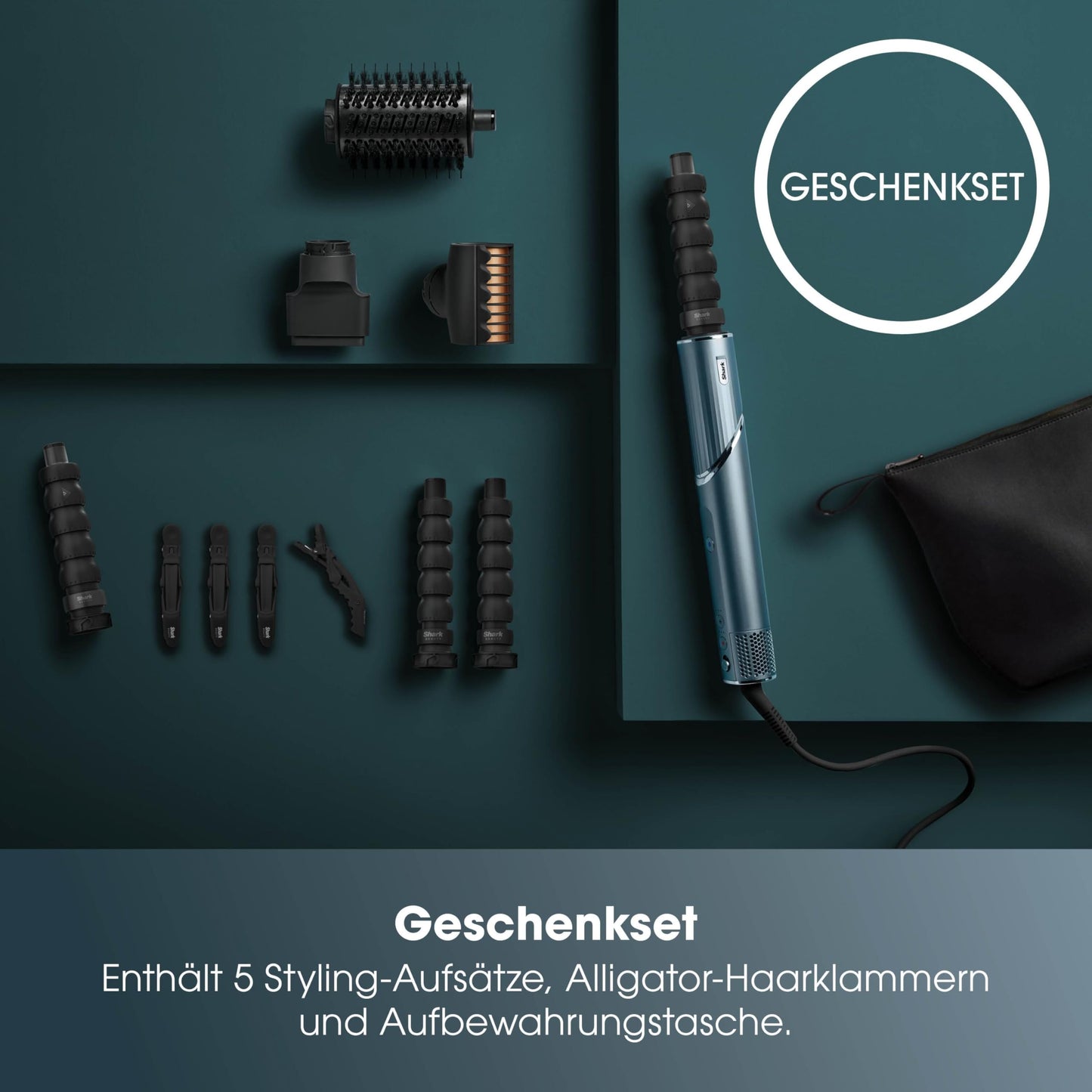 Shark FlexStyle 5 in 1 Haarstyler & Haartrockner Limited Edition Teal Lockenaufsätze Ovalbürste Finishing Aufsatz HD456TLEU