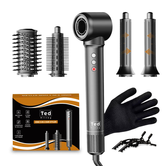 Ted Hilley Multistyler 5 in 1 Lockenstab & Föhnbürste 110000 U min Ionen Warmluftbürste Haarstyler mit Aufsätzen