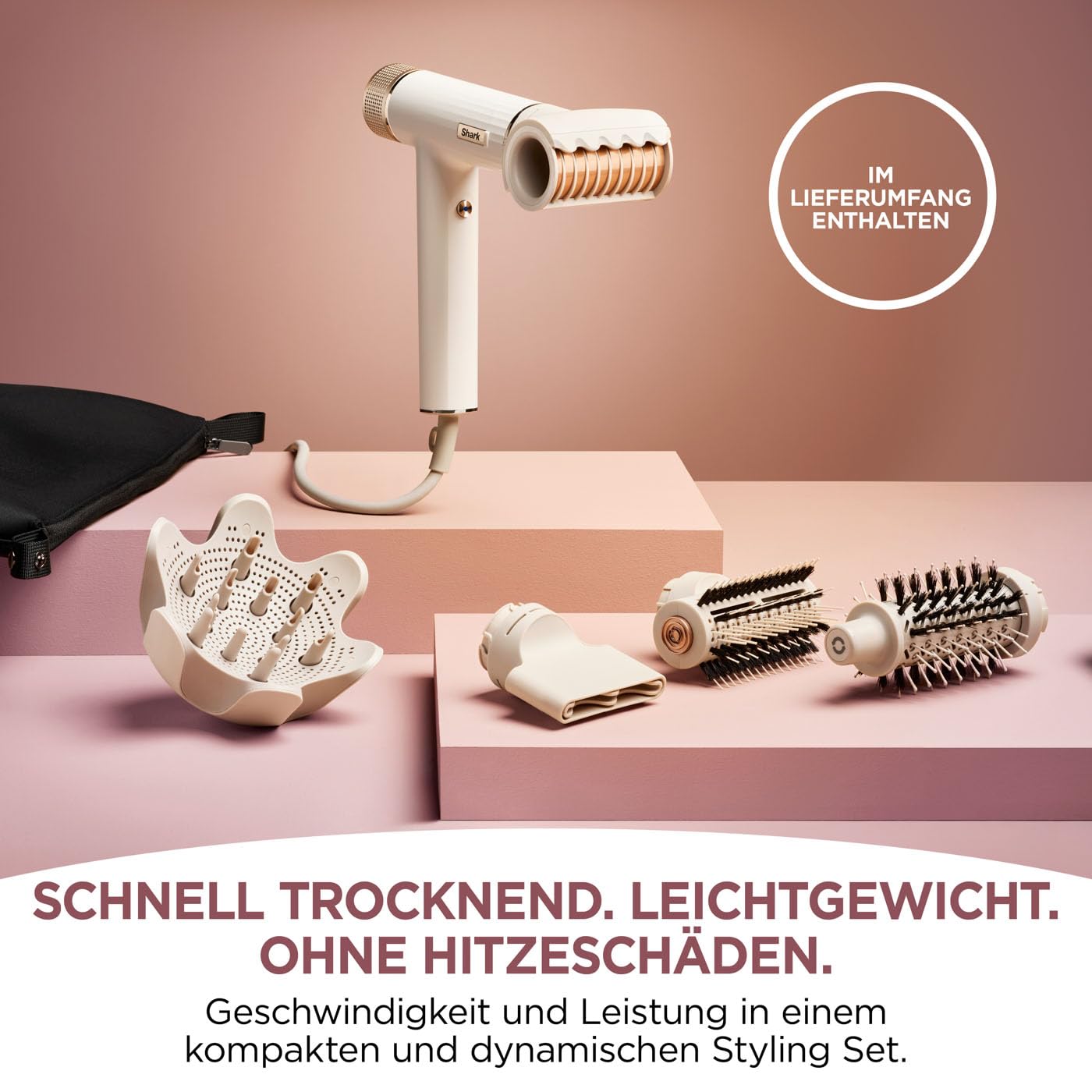 Shark SpeedStyle Haartrockner mit RapidGloss Finisher 5 Styler ionisch schnelltrocknend ohne Hitzeschäden HD352EU