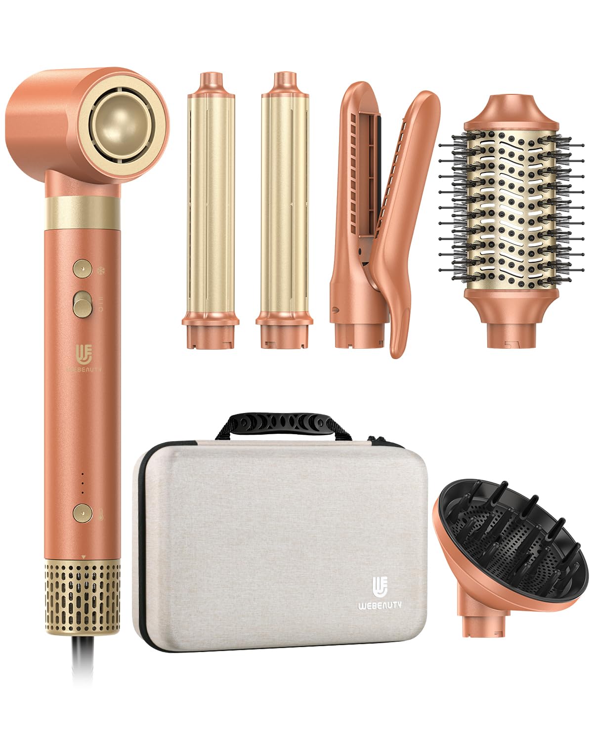 webeauty 7 in 1 Airstyler Dual Spannung 110000 U min Ionen Föhn Auto Lockenstab Warmluftbürste Diffusor Multistyling