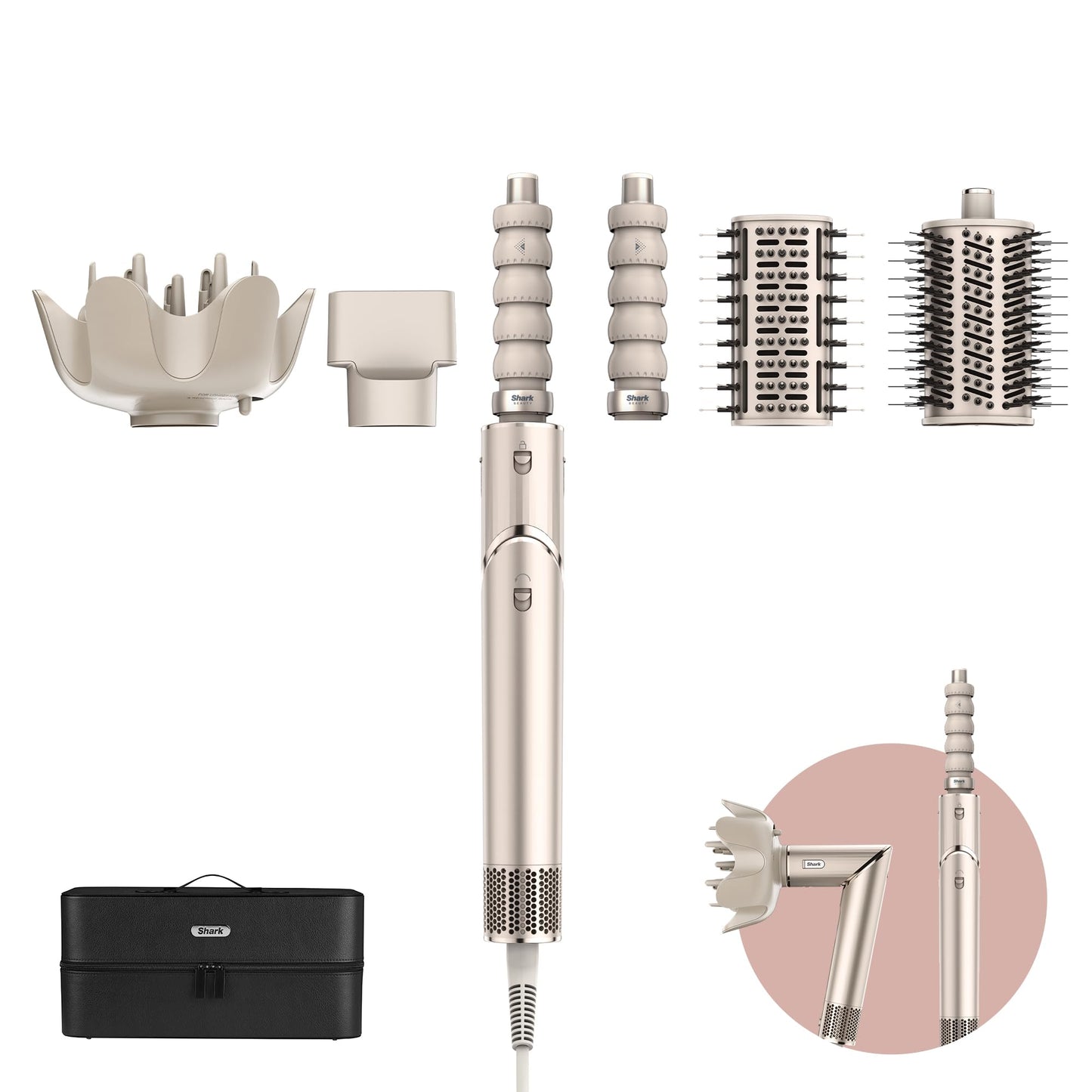 Shark FlexStyle 5 in 1 Luftstyler & Haartrockner Auto Wrap Lockenaufsatz Paddle Oval Bürste Diffusor Aufbewahrungskoffer HD446SLEU