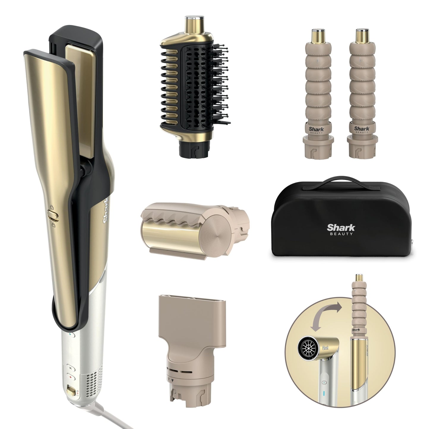 Shark Glam Multistyler & Haartrockner mit Keramik Gloss Lock Technologie 5 Aufsätze für glatte Haare Wellen Locken HD6051SEU