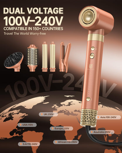 webeauty 7 in 1 Airstyler Dual Spannung 110000 U min Ionen Föhn Auto Lockenstab Warmluftbürste Diffusor Multistyling