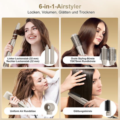 7MAGIC 6 in 1 Airstyler Haarstyler Auto Wrap Lockenstab Ionen Föhn Rundbürste Glätteisen Reisen Champagnergold