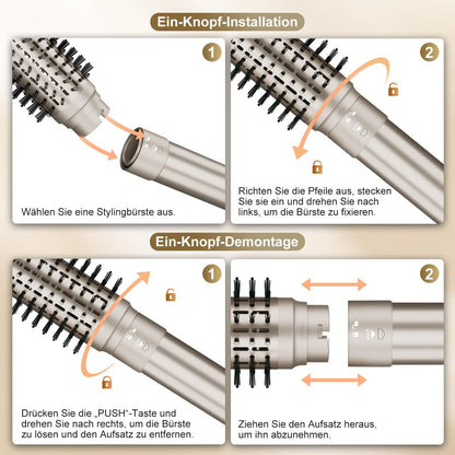 7MAGIC 6 in 1 Airstyler Haarstyler Auto Wrap Lockenstab Ionen Föhn Rundbürste Glätteisen Reisen Champagnergold