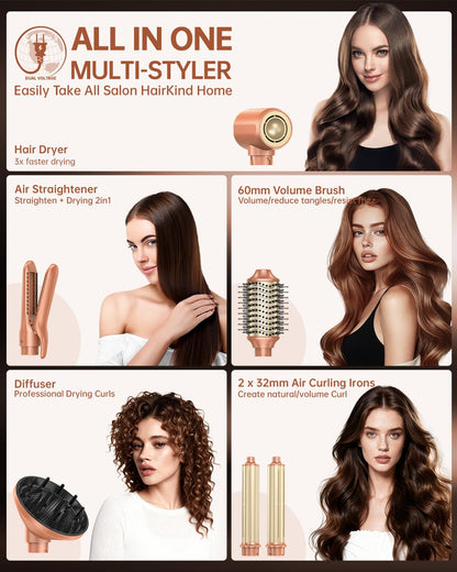 webeauty 7 in 1 Airstyler Dual Spannung 110000 U min Ionen Föhn Auto Lockenstab Warmluftbürste Diffusor Multistyling