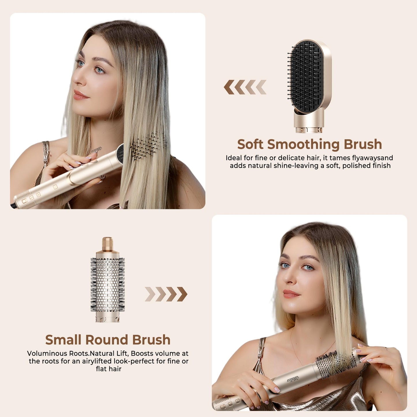 UKLISS 8 in 1 Airstyler & Haartrockner Auto Wrap Lockenstab 110000 U min Ionen Föhn Profi Hairstyler Gold
