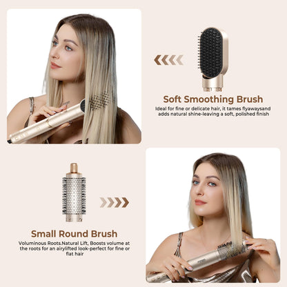 UKLISS 8 in 1 Airstyler & Haartrockner Auto Wrap Lockenstab Ionen Föhn Rundbürste Multistyler Weiß Gold