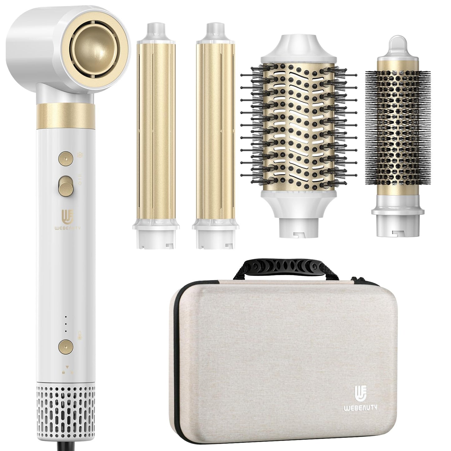 webeauty 6 in 1 Airstyler Dual Voltage 110000 U min Ionen Föhn Warmluftbürste Air Lockenstab Weiß 100 240V