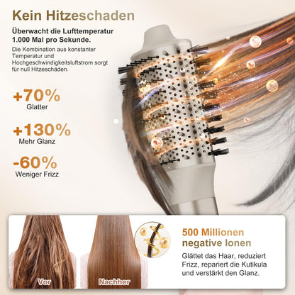 7MAGIC 6 in 1 Airstyler Haarstyler Auto Wrap Lockenstab Ionen Föhn Rundbürste Glätteisen Reisen Champagnergold
