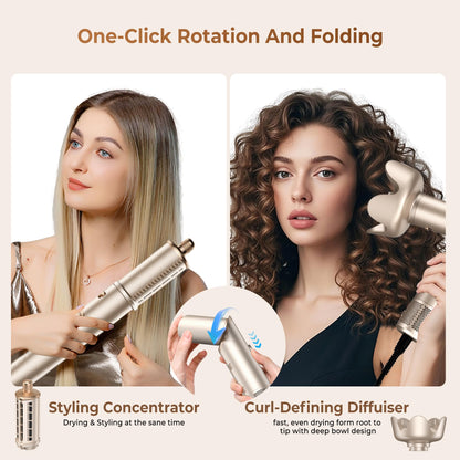 UKLISS 8 in 1 Airstyler & Haartrockner Auto Wrap Lockenstab 110000 U min Ionen Föhn Profi Hairstyler Gold