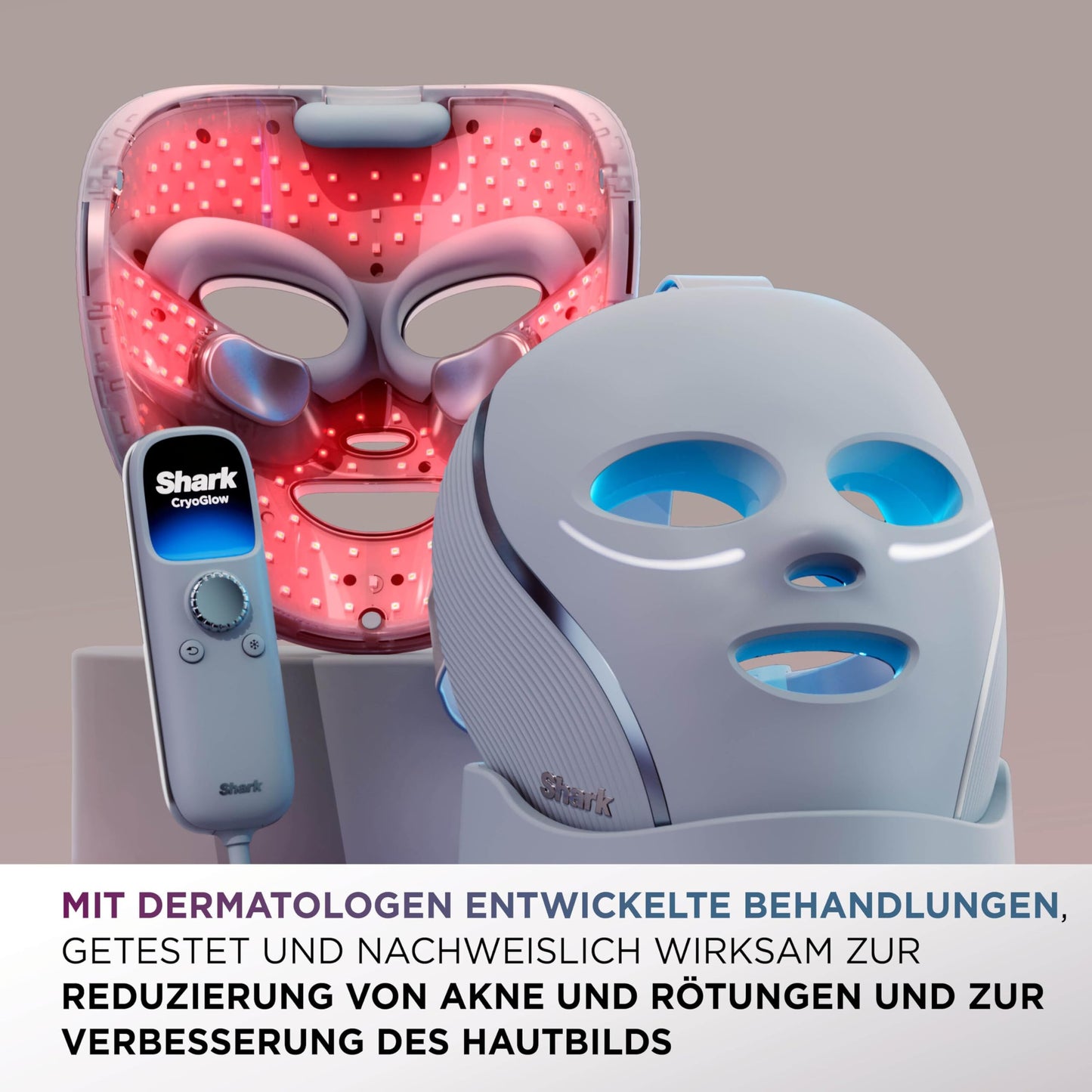 Shark CryoGlow LED Gesichtsmaske mit Augen-Kühlung Anti-Aging Akne Lichttherapie Rot Blau Infrarot USB-C FW312EUPL