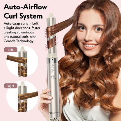 Slopehill Airstyler 5 in 1 Ionen Föhn 110000 U min Auto Lockenstab Warmluftbürste Glätteisen Champagner Gold