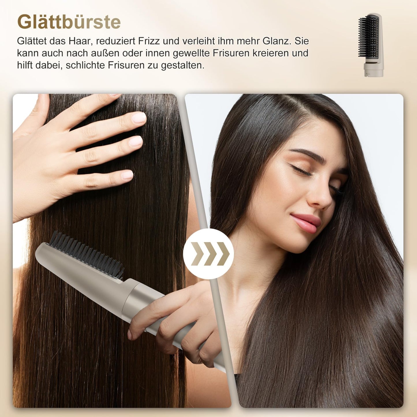 7MAGIC 6 in 1 Airstyler Haarstyler Auto Wrap Lockenstab Ionen Föhn Rundbürste Glätteisen Reisen Champagnergold
