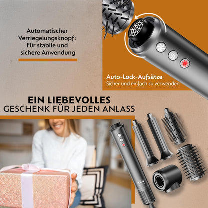 Ted Hilley Multistyler 5 in 1 Lockenstab & Föhnbürste 110000 U min Ionen Warmluftbürste Haarstyler mit Aufsätzen