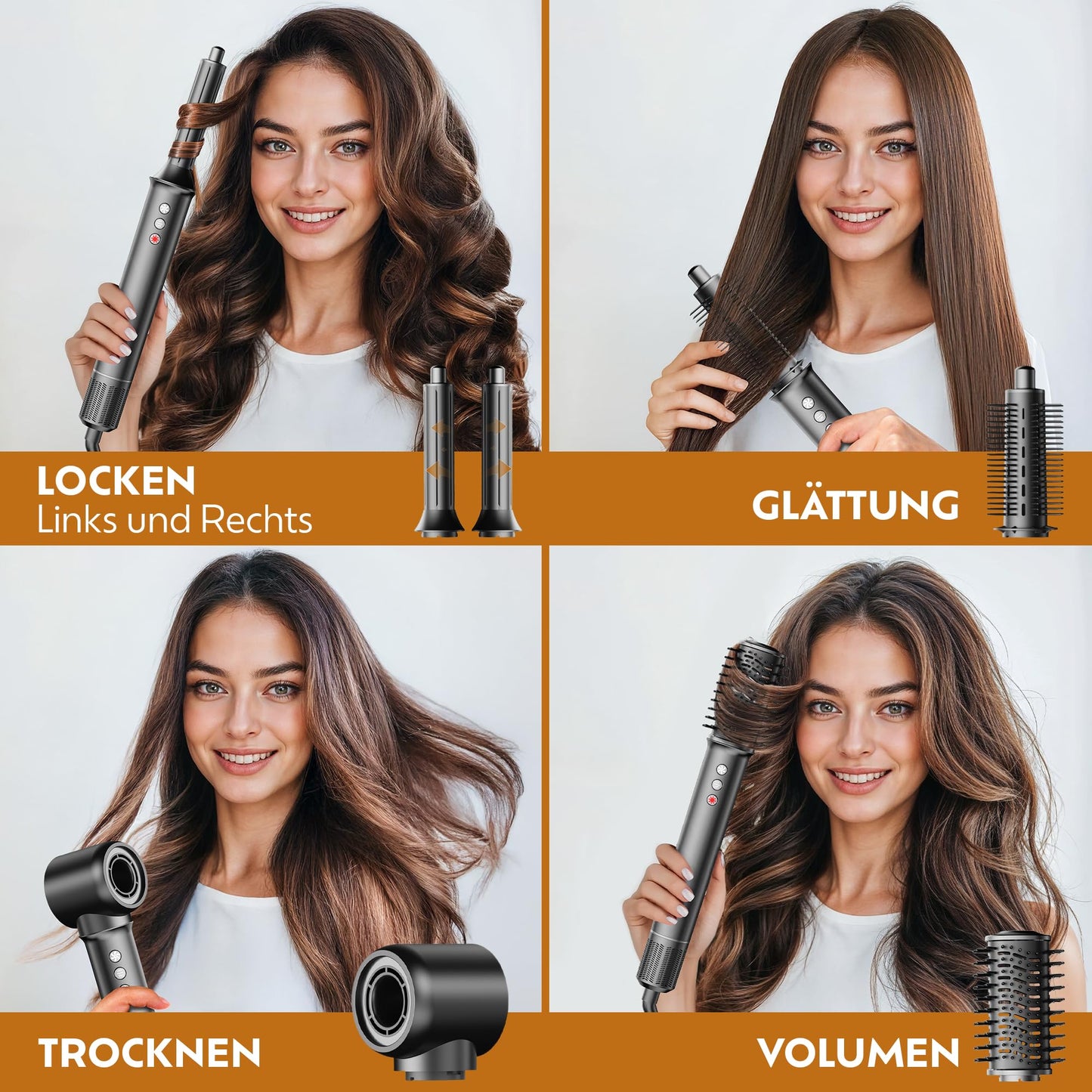 Ted Hilley Multistyler 5 in 1 Lockenstab & Föhnbürste 110000 U min Ionen Warmluftbürste Haarstyler mit Aufsätzen