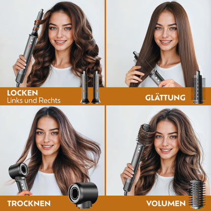 Ted Hilley Multistyler 5 in 1 Lockenstab & Föhnbürste 110000 U min Ionen Warmluftbürste Haarstyler mit Aufsätzen