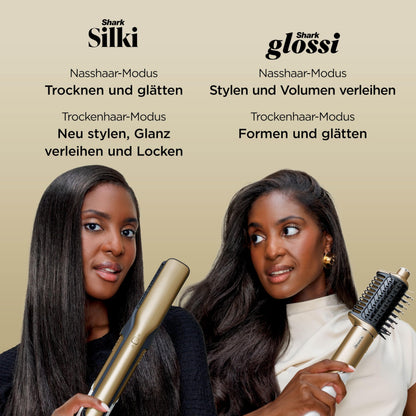Shark Glam Multistyler & Haartrockner mit Keramik Gloss Lock Technologie 4 Aufsätze für glatte Haare Wellen Locken HD6041SEU
