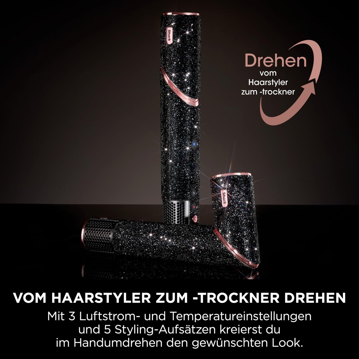 Shark FlexStyle Sparkle Limited Edition 5 in 1 Haarstyler & Haartrockner Black Diamond Lockenaufsatz Diffusor HD446JBEU