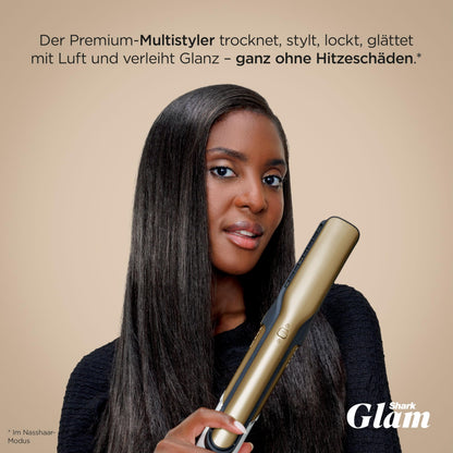 Shark Glam Multistyler & Haartrockner mit Keramik Gloss Lock Technologie 5 Aufsätze für glatte Haare Wellen Locken HD6051SEU