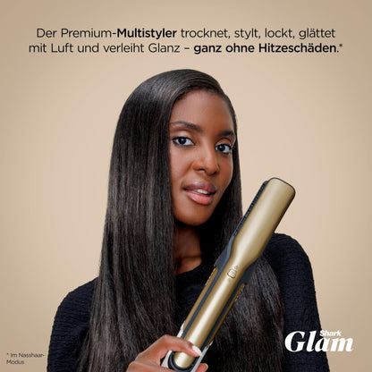 Shark Glam Multistyler & Haartrockner mit Keramik Gloss Lock Technologie 4 Aufsätze für glatte Haare Wellen Locken HD6041SEU