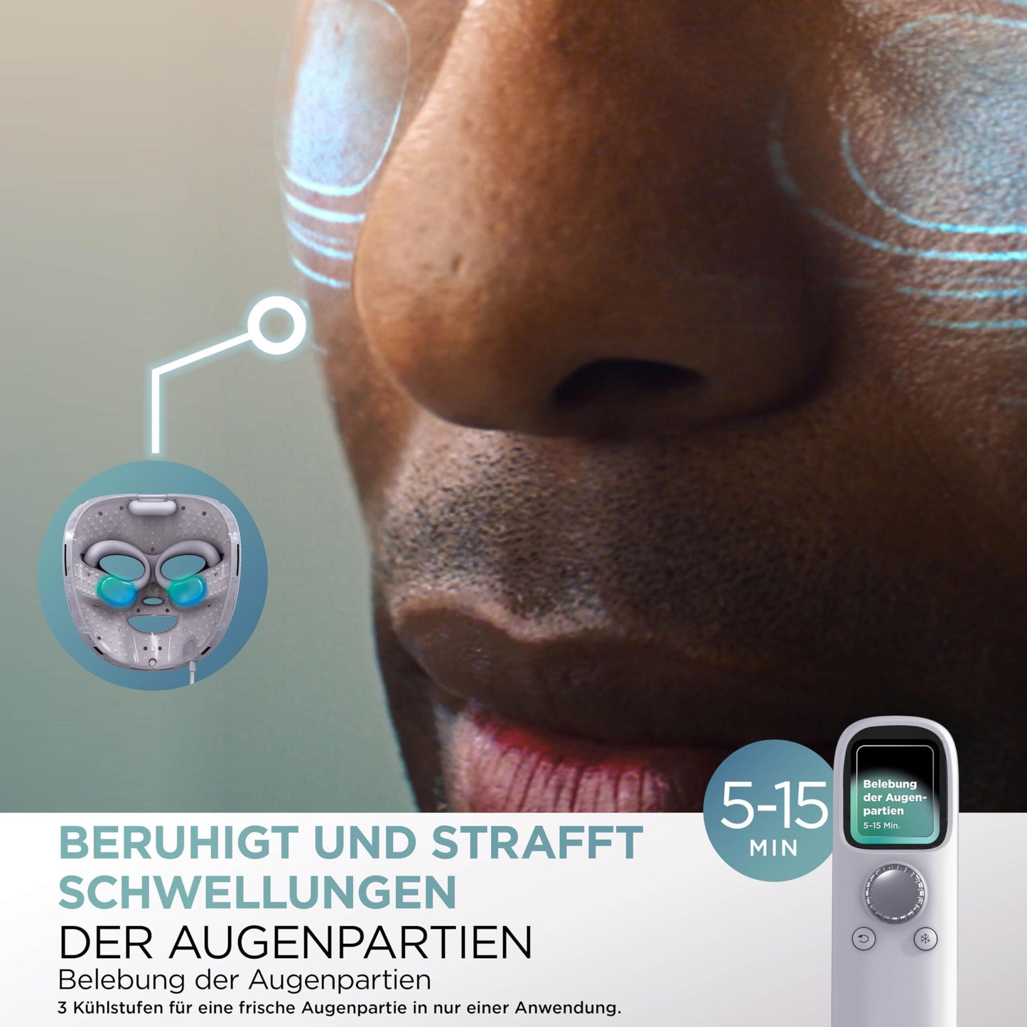Shark CryoGlow LED Gesichtsmaske mit Augen-Kühlung Anti-Aging Akne Lichttherapie Rot Blau Infrarot USB-C FW312EUPL