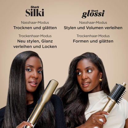 Shark Glam Multistyler & Haartrockner mit Keramik Gloss Lock Technologie 5 Aufsätze für glatte Haare Wellen Locken HD6051SEU